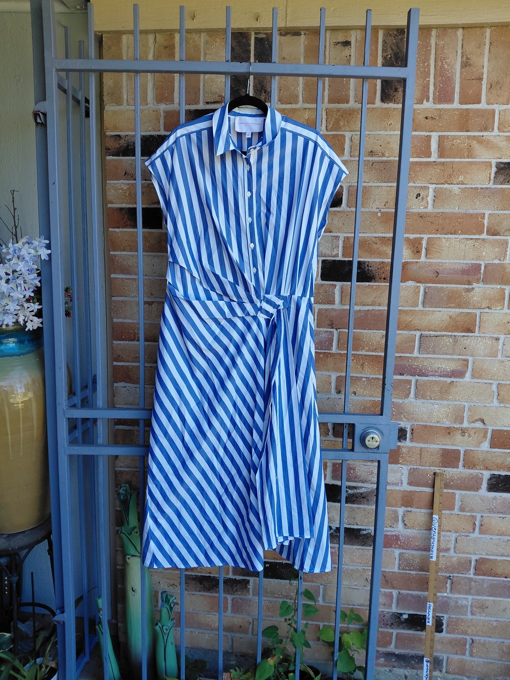 Carolina Herrera Blue and White Striped Midi Shirt Dress